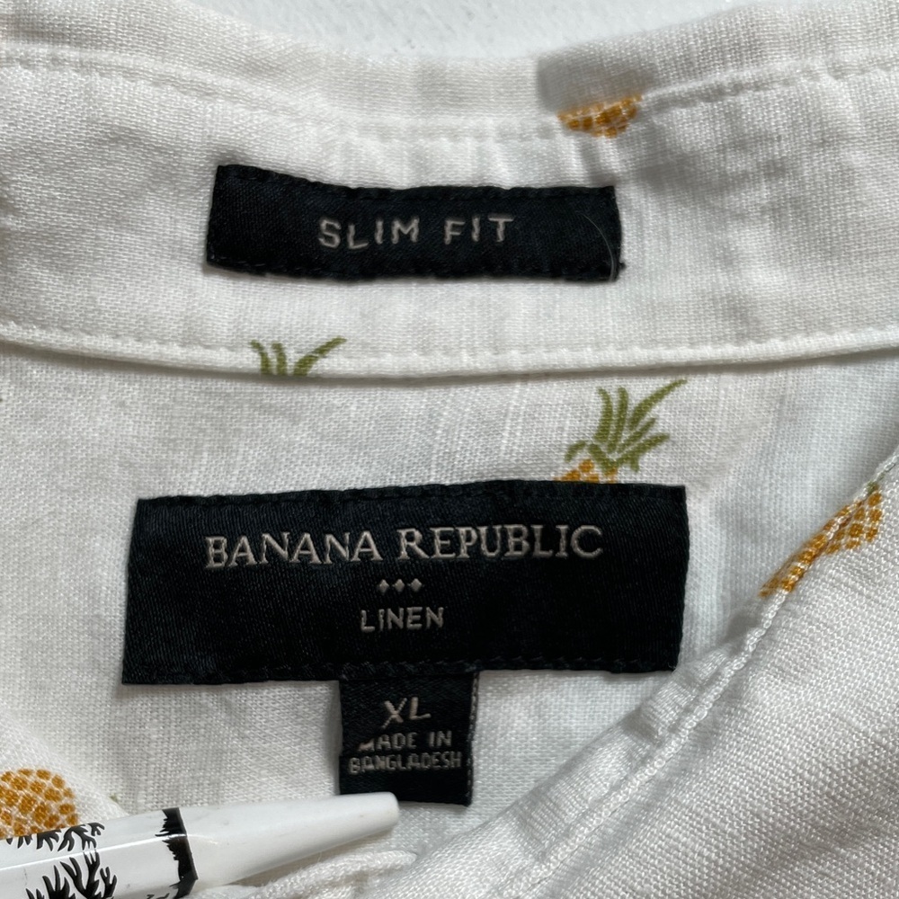 Banana Republic White Pineapple Linen Blend Slim Fit Long Sleeve Men's Shirt L - Picture 8 of 10